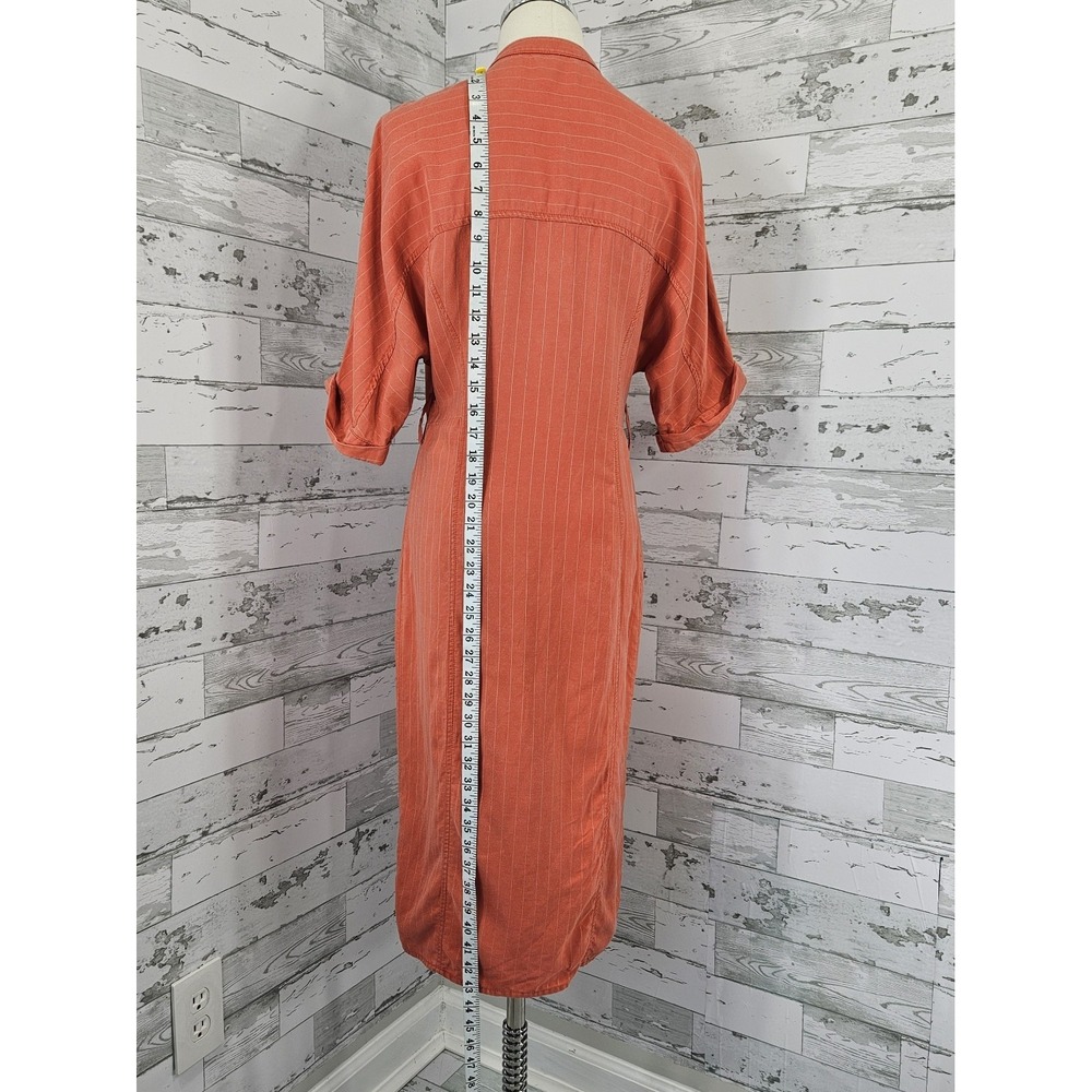 Mango Coral Orange Striped Shirt Midi Dress Womens 4 - Picture 4 of 9